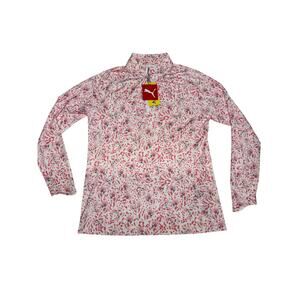 Puma Women’s Quarter Zip Pullover Top Medium PinkButterfly Print Long Sleeve NWT